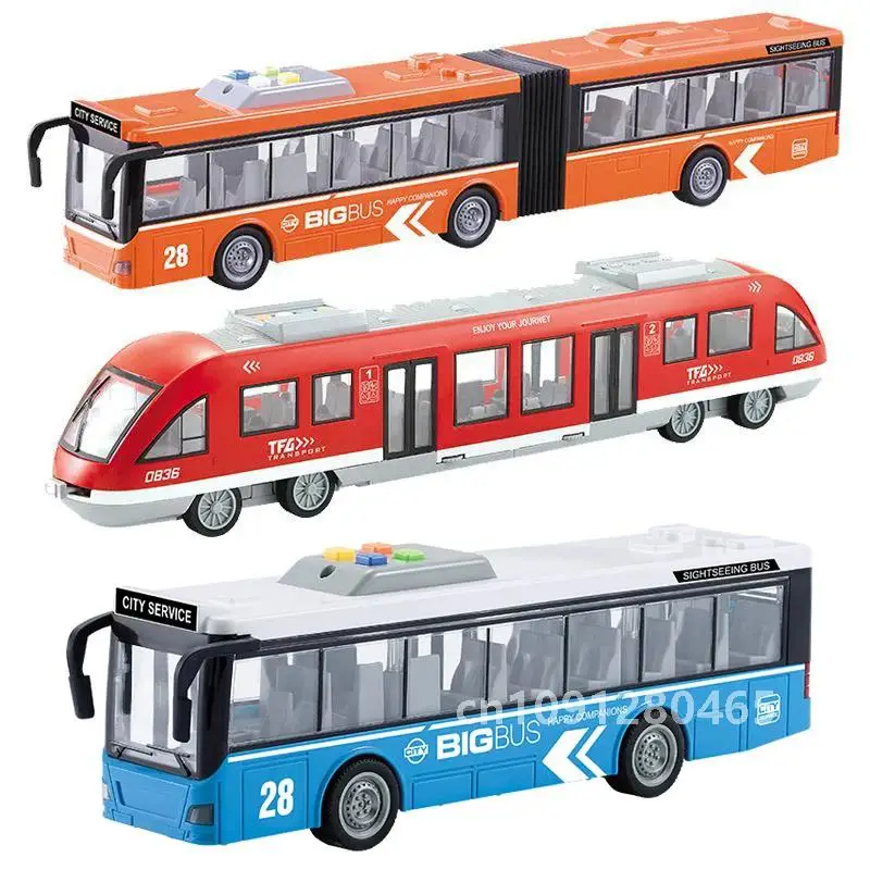 Large Inertia Bus with Sound and Light Double Layer Sightseeing Bus Two Section Subway Model Car Toys For Boys