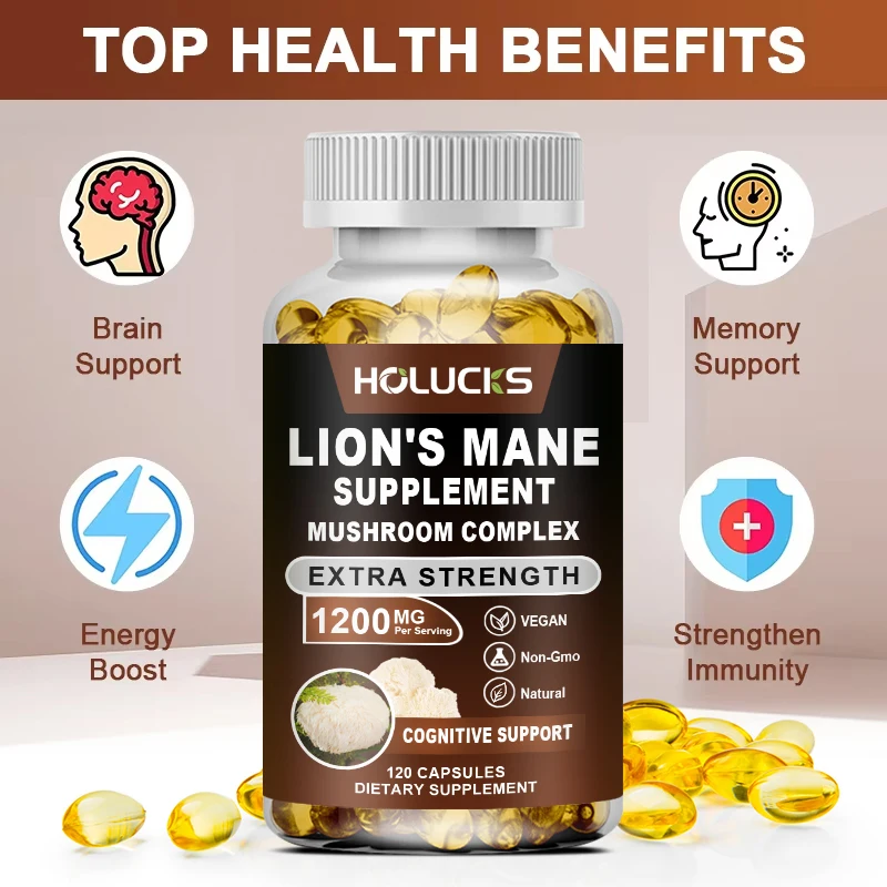 

Organic Lions Mane Mushroom Capsules, Mushroom Complex Reishi Nootropic Brain Supplement for Memory and Focus, Enhance Energy