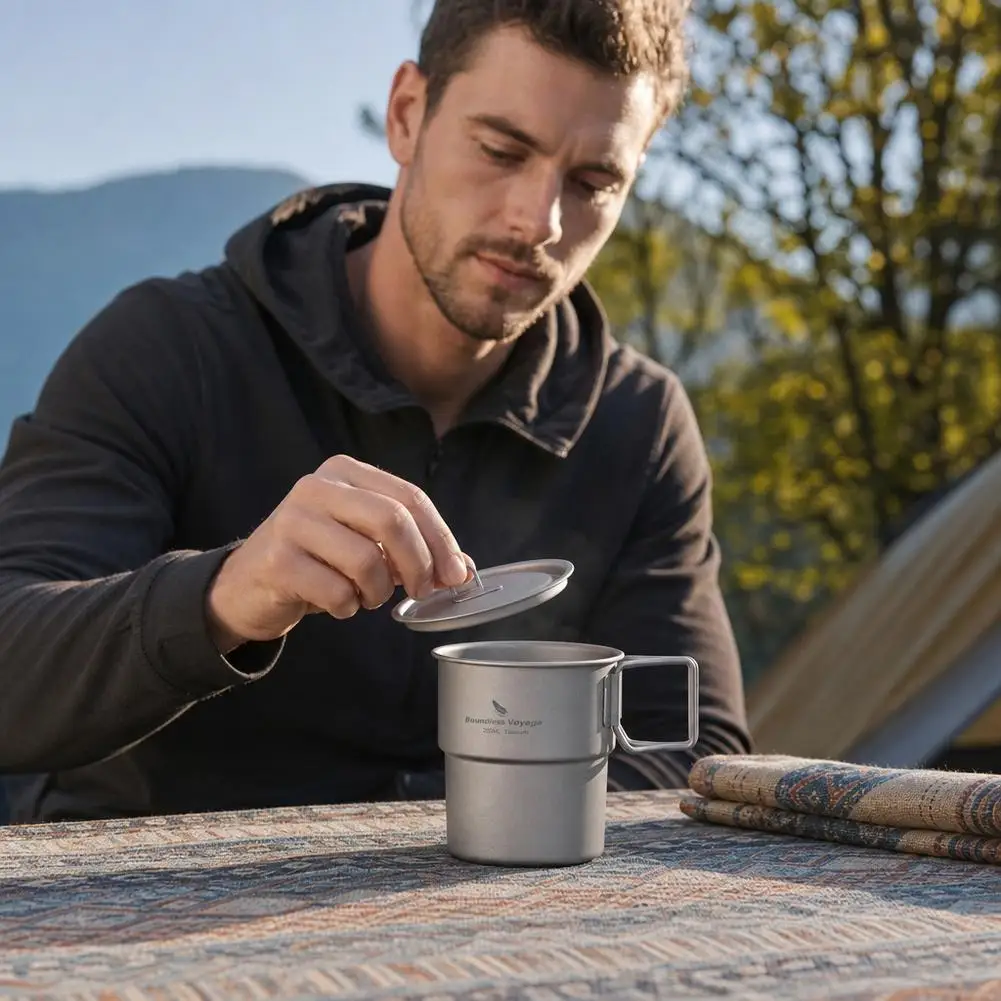 Folding Handle Water Cup Stackable Camping Mug with Folding Handle for Outdoor Travel Beer Tea Water