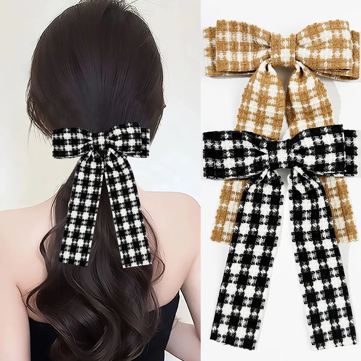 

2025 New Check Plaid Long Tassel Bow Hair Clips Long Bow Hairpins Long Tails Bow Barrettes For Women Girls Hairgrips Headwear