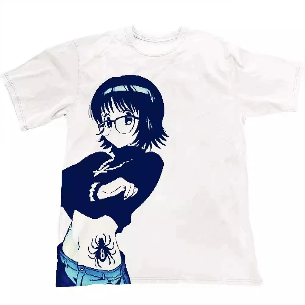 Hunter X Hunter Shizuku Glasses Spider Tattoo Print T-shirt White Oversized Casual Tee For Anime Fans Breathe tees