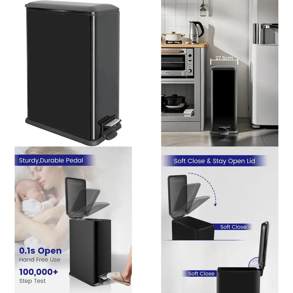 

Large 45-Litre Pedal-Operated Kitchen Trash Bin with Soft-Closing Lid and Removable Inner Bucket for Easy Waste Disposal
