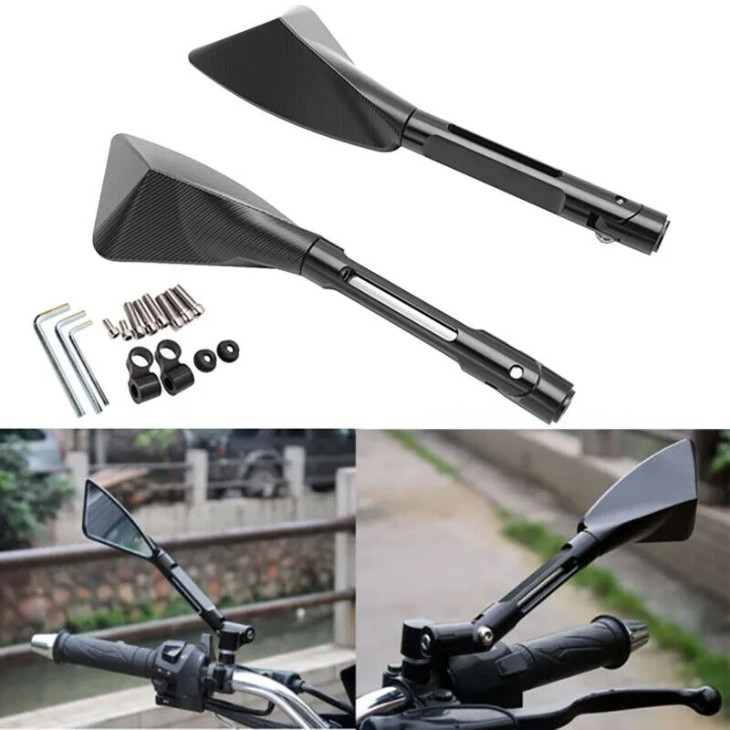 7/8 Inch Universal CNC Rear View Motorcycle Mirrors Black Triangle Motorbike Side Mirror for Street Sport Dirt Bike Scooter