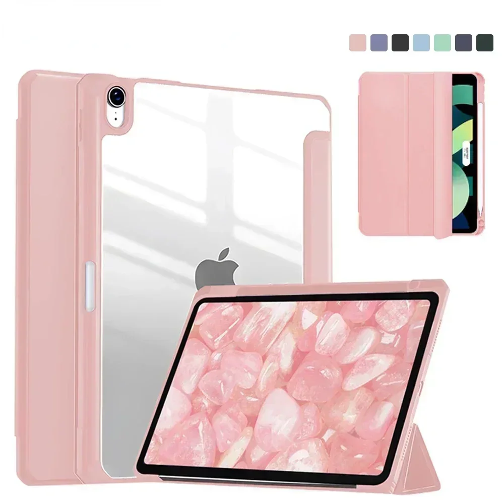 Para ipad 10.9 air4 air5 com suporte de lápis caso transparente para ipad 5/6/7/8/9/10th funda mini 6 pro 11 12.9in capa protetora