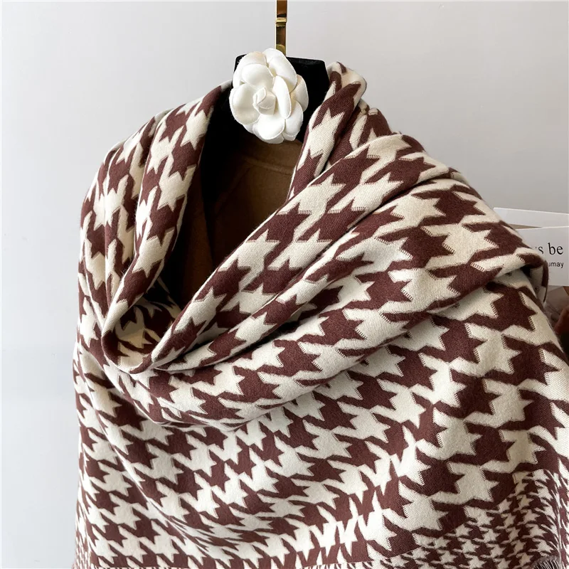 Luxury Houndstooth Scarf Winter Warm Intensification Shawl Women Cashmere Imitation Scarves Bufandas Panuelos Muslim Wrap Hijab