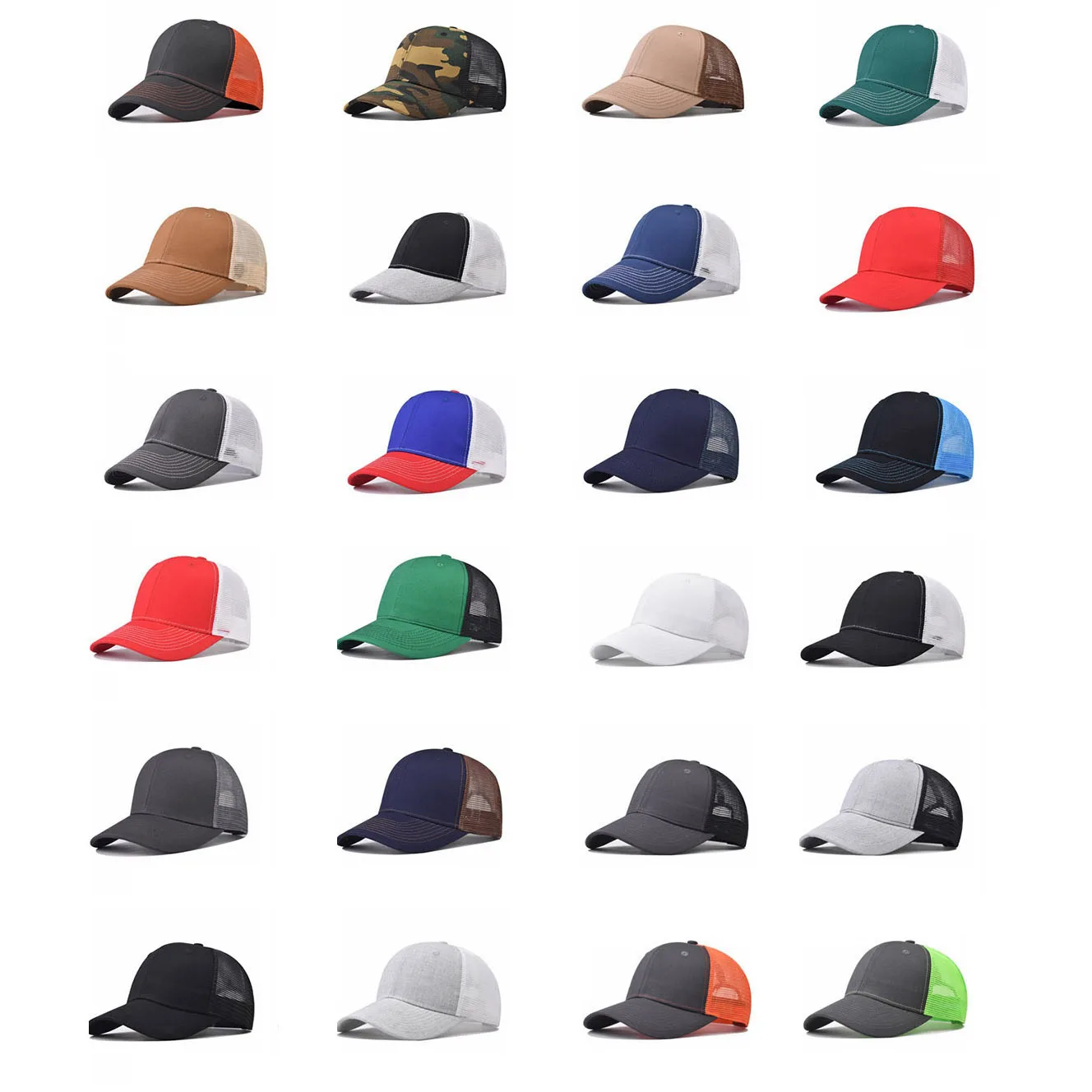 

Hot Selling 24 Colors Slightly Curved Brim Baseball Outdoor Hardened Lining Non-Deforming Plain Mesh Cap