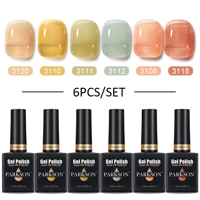 Parkson 12ML Translucent Jelly Gel Polish Set 6PCS Nude Hybrid Glitter LED UV Soak Off Semi Permanent Fashion Color Varnishes