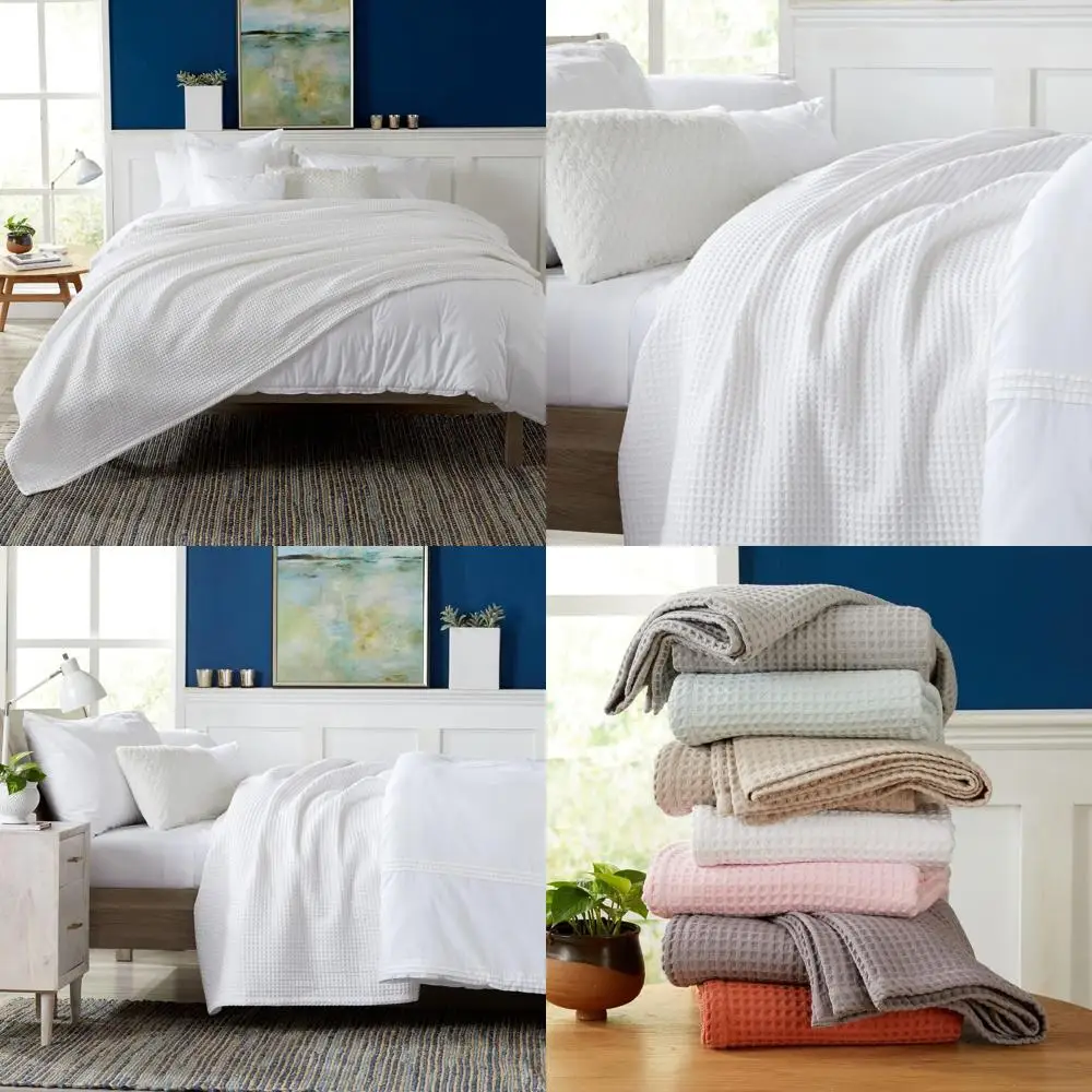 

Cotton Waffle Weave Blanket - Soft, Breathable, Lightweight for All Seasons | Ideal for Layering (Full/Queen, White)