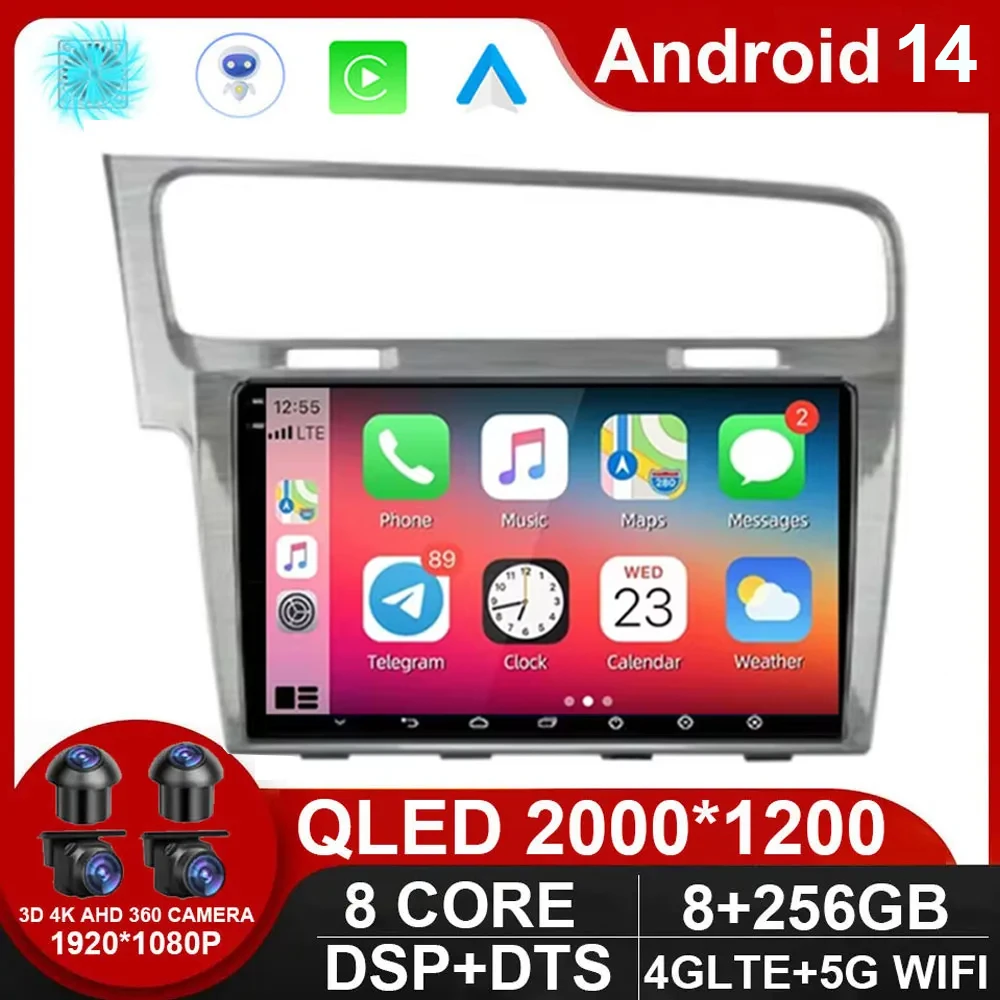 

For Volkswagen VW Golf 7 MK7 GTI 2011-2021 Car Radio Carplay HD Multimedia Android 14 Auto Qualcomm GPS Stereo Video Player 2din