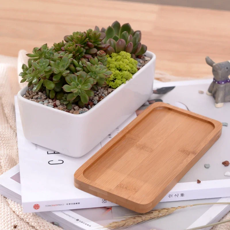 1 zestaw minimalistyczny prostokąt biały ceramiczny doniczka na sukulenty porcelanowy pulpit doniczka Zakka Home Decor (1 garnek + 1 taca)