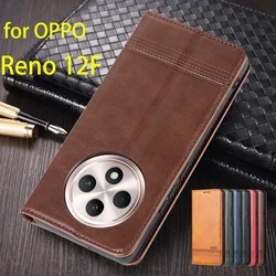 Magnetic Adsorption Leather Fitted Case for OPPO Reno12 F FS / Reno 12F 12Fs 4G 5G Flip Cover Protective Case Capa Fundas Coque