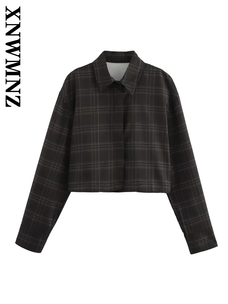 XNWMNZ 2024 Autumn New Female Vintage Long Sleeve Coat Jacket Fashion Woman Turn-down Collar Top Print Outerwear Ruffles Shirt