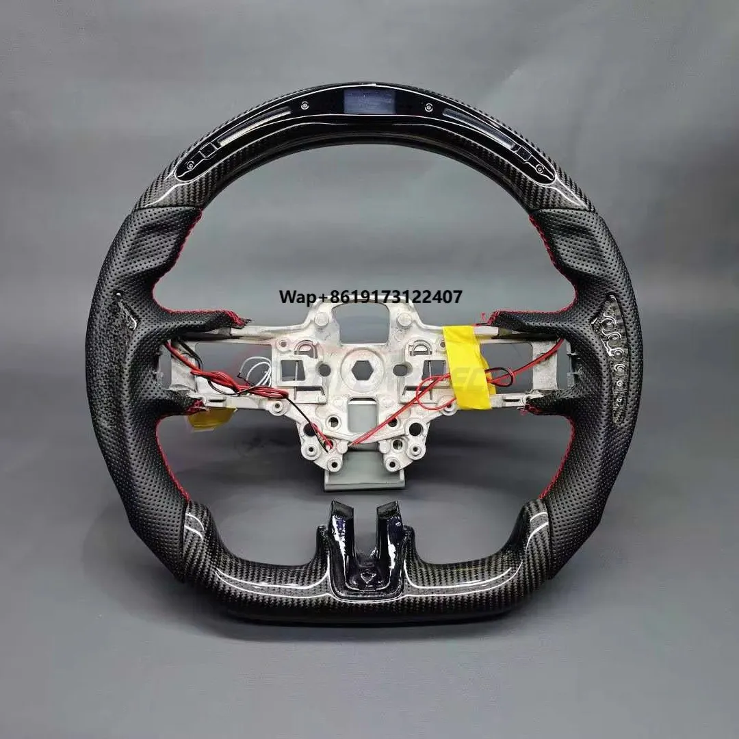 

Carbon Fiber and Leather Steering Wheel Control LED RPM Paddle Heat Forge Wood for Mustang GT500