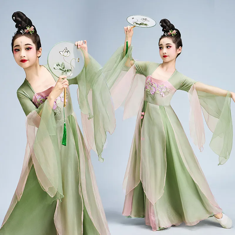 

Classical dance costumes Han and Tang style student group fan dance performance costumes ancient style super fairy