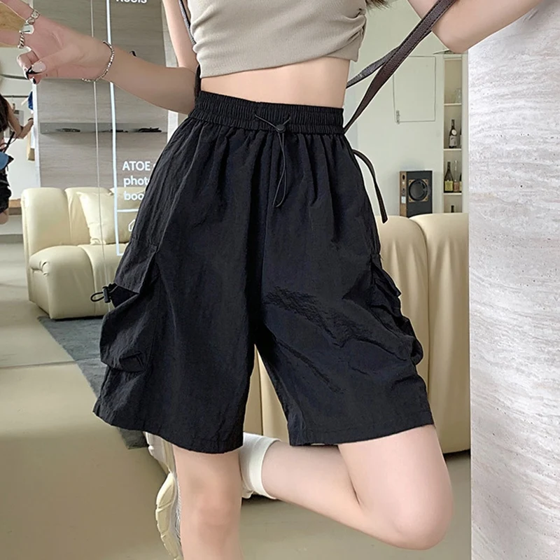 Summer Streetwear Y2K Cargo Shorts Women Harajuku Black Oversized Wide Leg Shorts  Fashion High Waist Baggy Short Pants New