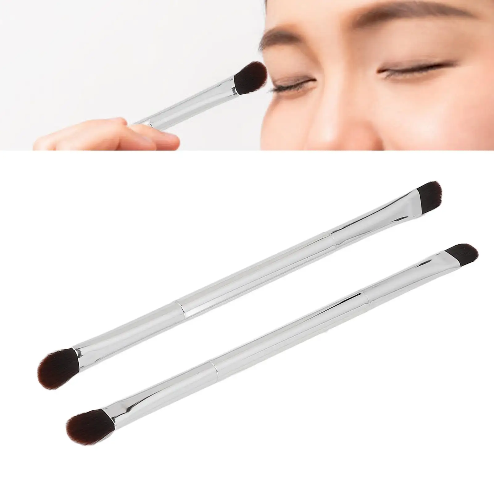 2pcs Silver Double-Ended Eyeshadow Brush Set - Professional Soft  Concealer Makeup Tools