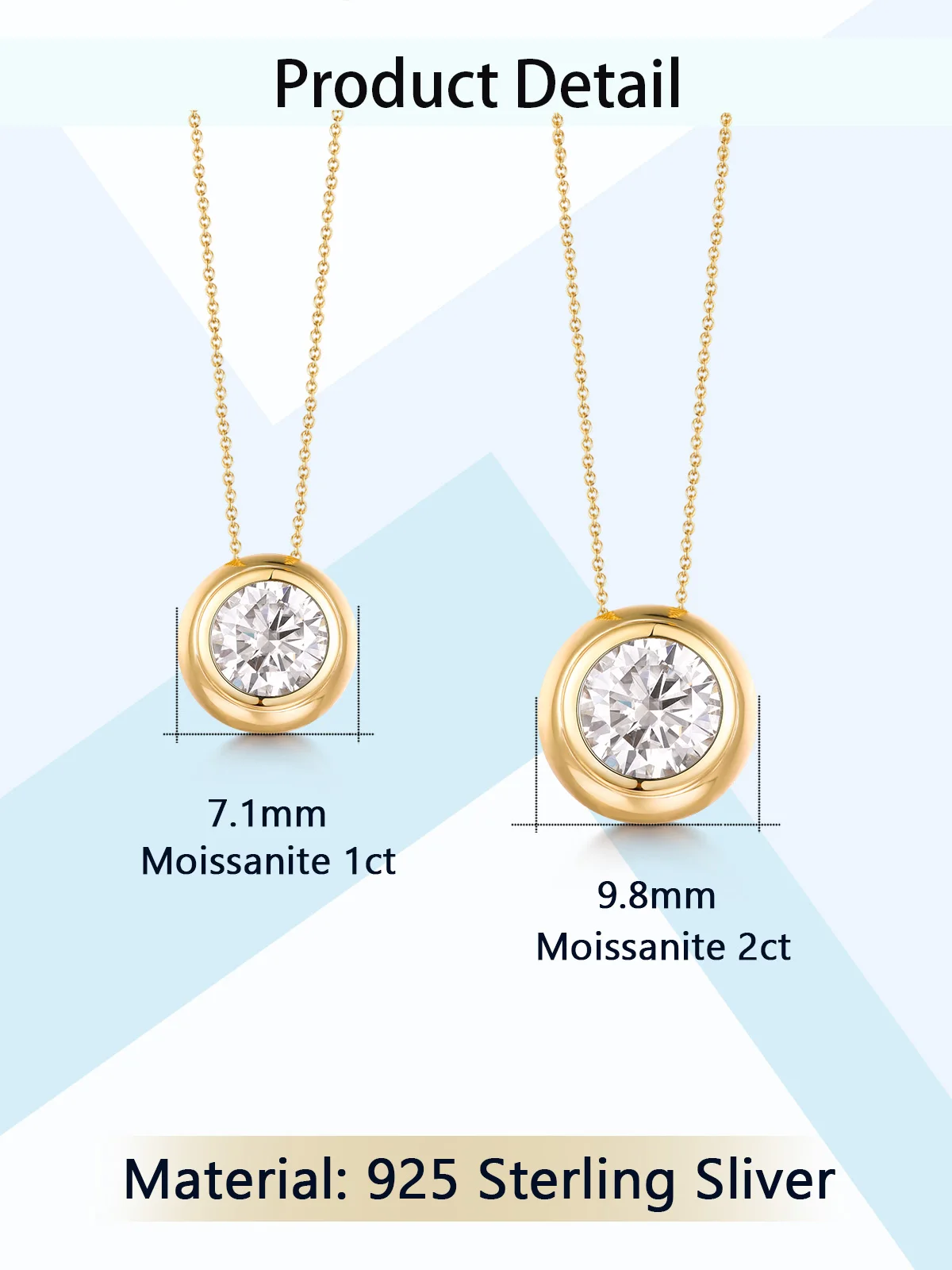 TYYL 14k Gold Plated Round Moisanite Pendant Necklace 1ct 2ct D Color VVS1 Real 925 Silver Chain Jewelry For Women Wedding Gift