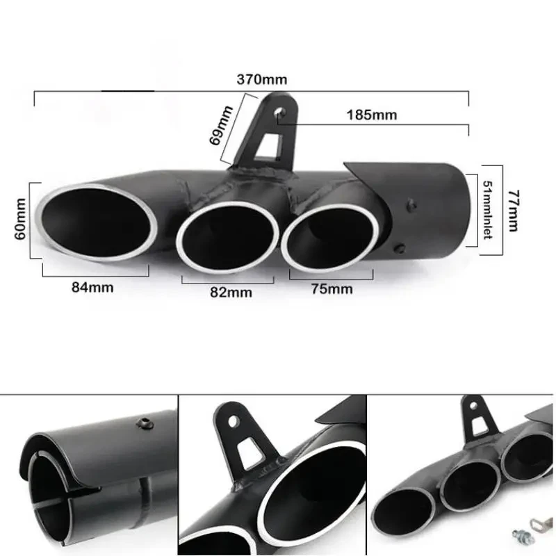 Motorcycle Exhaust Muffler Double Hole Big Row Blast Street Exhaust Pipe for R6 Z900 Zx6r Cbr500r Gsxr1000 Stainless Steel