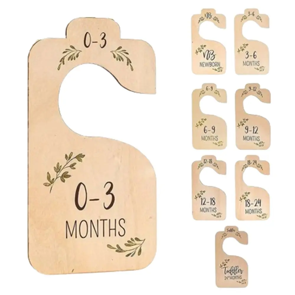 7/8Pcs Wood Baby Closet Divider Label Assortment Cartoon Infant Wardrobe Divider Adorable Hangers Nursery Clothes Organizers