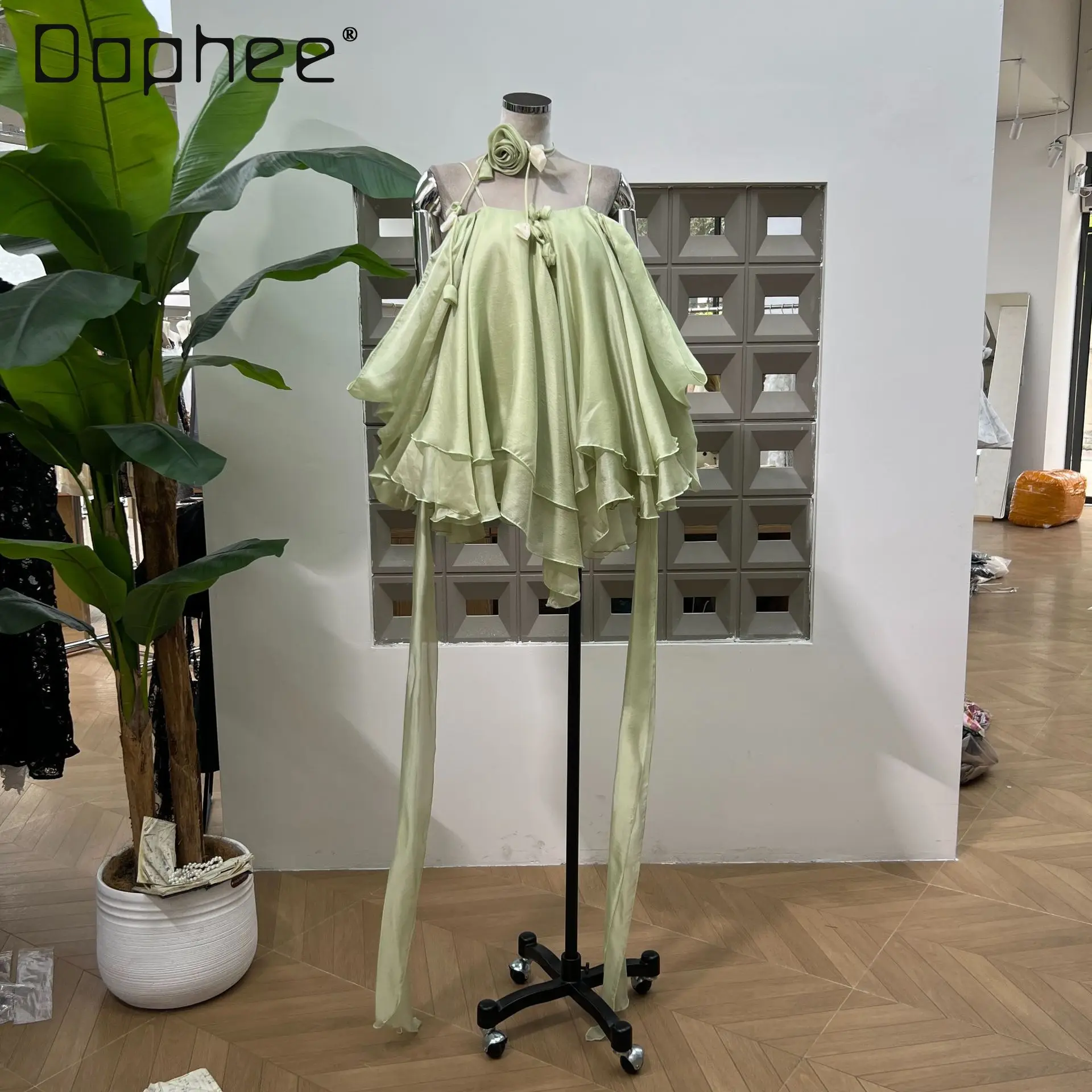 Vestido de tirantes estilo hada francés elegante, dulce y bonito vestido de baile ajustado JSK con flores tridimensionales para mujer, vestidos de noche