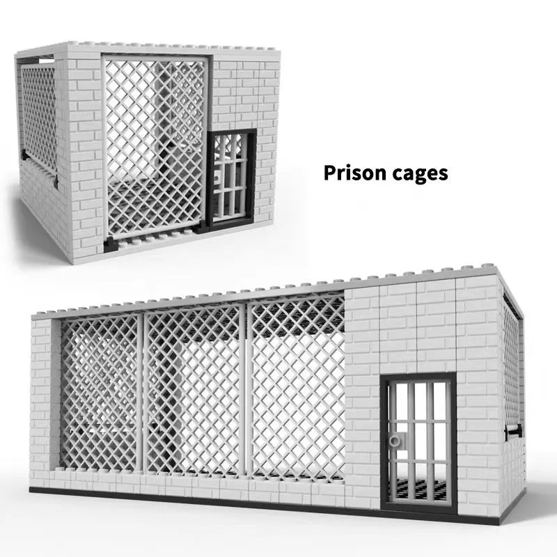 MOC military base prison model guard tower fence building block thief cage brick toy boy gift