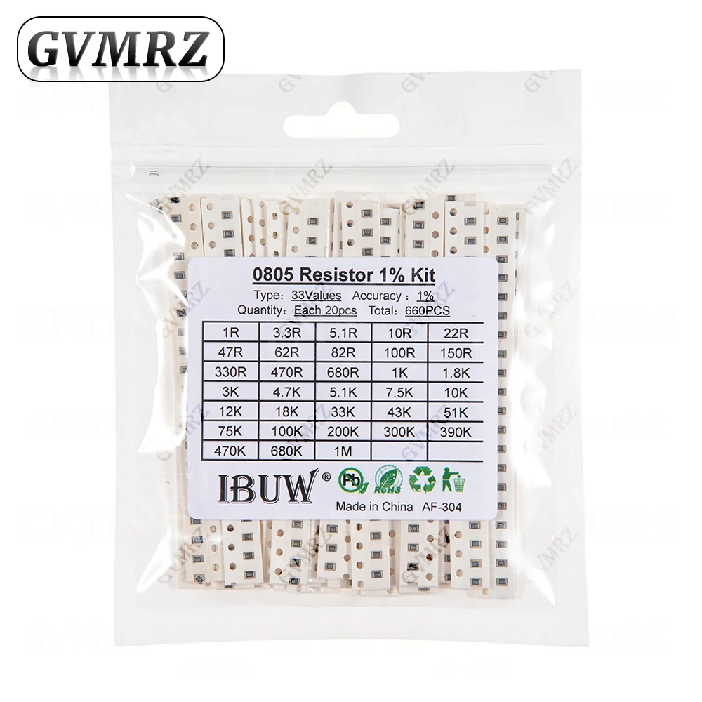 0201 0402 0603 0805 1206 1% 5% SMD-Widerstand Sortiment-Set 1R-1M 10K 100K 1K 100R Widerstandssatz DIY 1R00 0R82 0R47 0R33