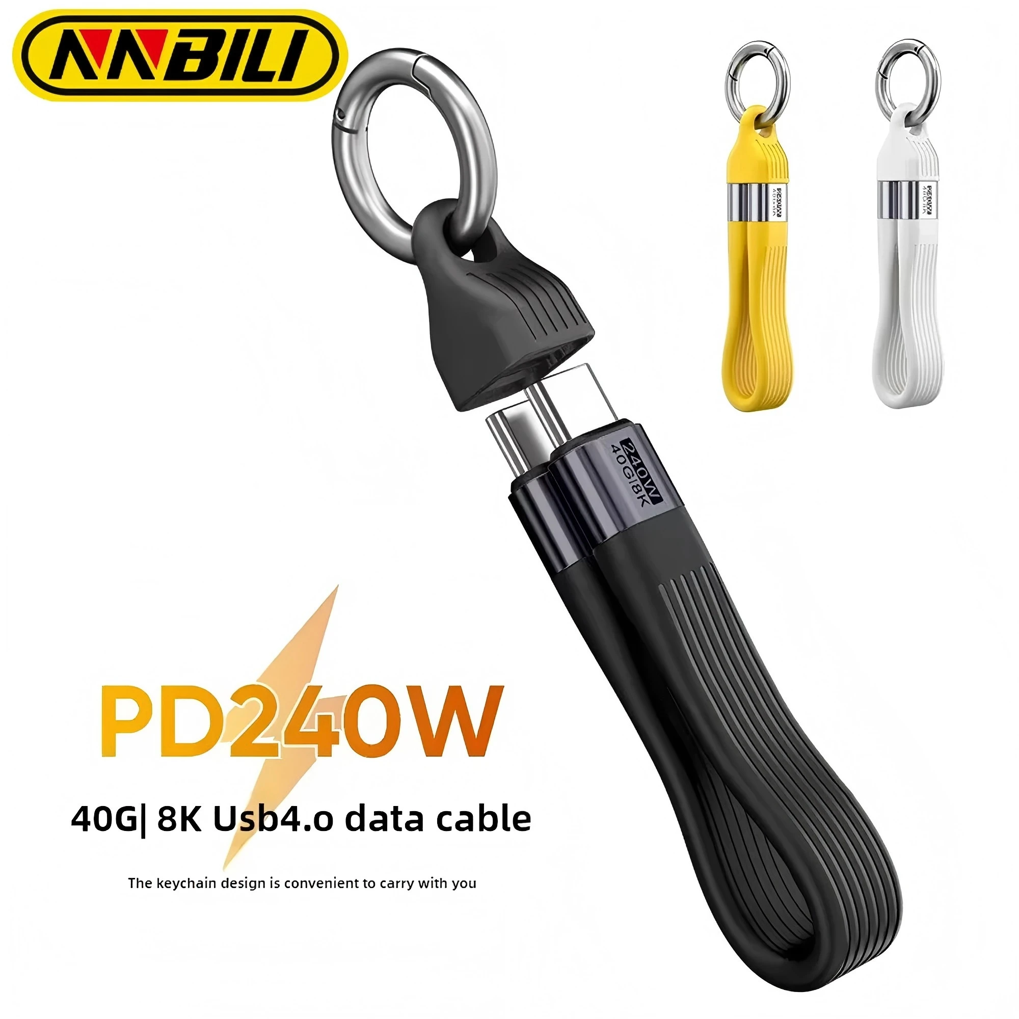 

NNBILI 240W 40Gbps USB4 Short USB C To USB C Cable Fast Charging Type C Data Transfer 8K Data Charge Cable Keychain Cable