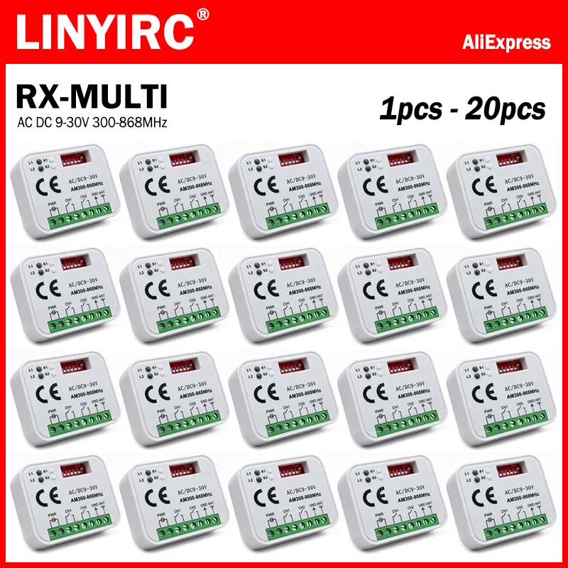 RX-MULTI Receiver 300-868MHz AC DC 9-30V Universal Garage Door Remote Control Receiver Module 2CH Switch Relay Gate Controller