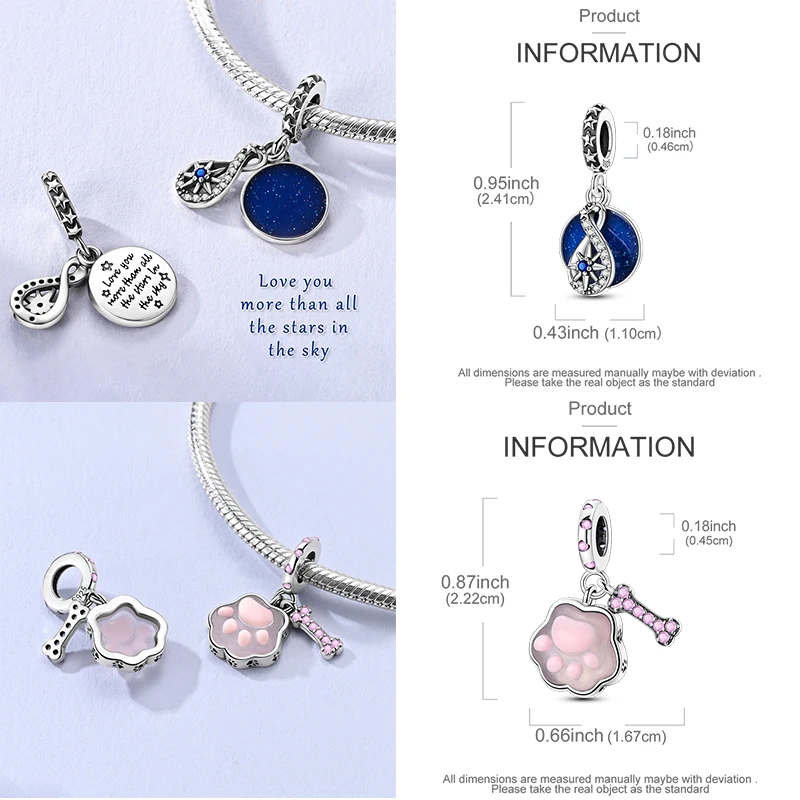 925 Sterling Silber Charm-Perlen Katze Mond Pfote Schmetterling Kreuz Sternennacht Krippenmotiv DIY Armband Halskette Geschenk für Frauen Mädchen – Detail 22