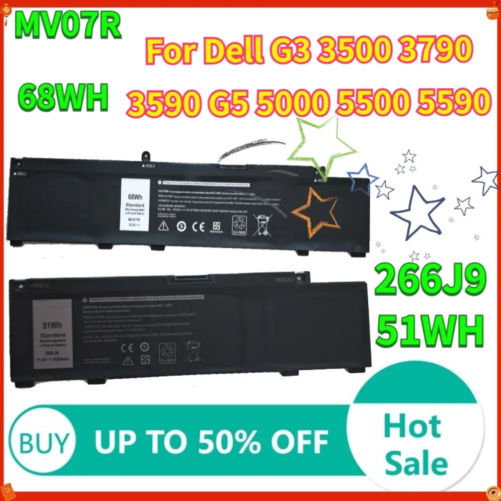 

68WH 51WH MV07R 266J9 Laptop Battery For DELL G3 15 3500 3590 3790 G5 15 5500 SE 5505