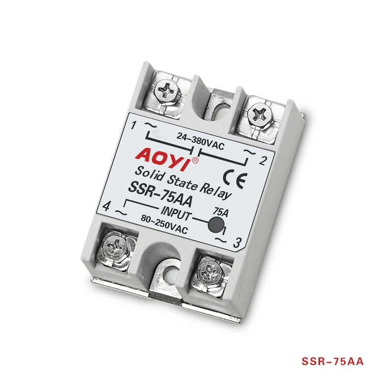 AOYI الشركة المصنعة الأصلية SSR-75AA مرحل الحالة الصلبة AC إلى AC أحادي الطور