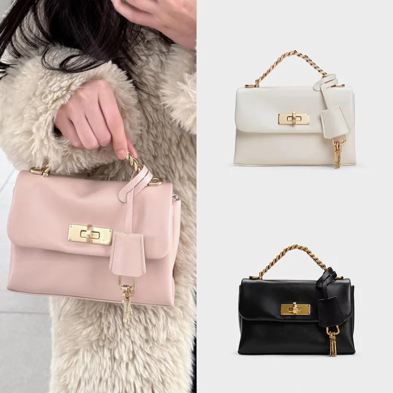 

Light Pink Chain-handle Crossbody Bag Brand Gold Metal High-end Designer New Mini Handbag Fashion Versatile Small Square Handbag