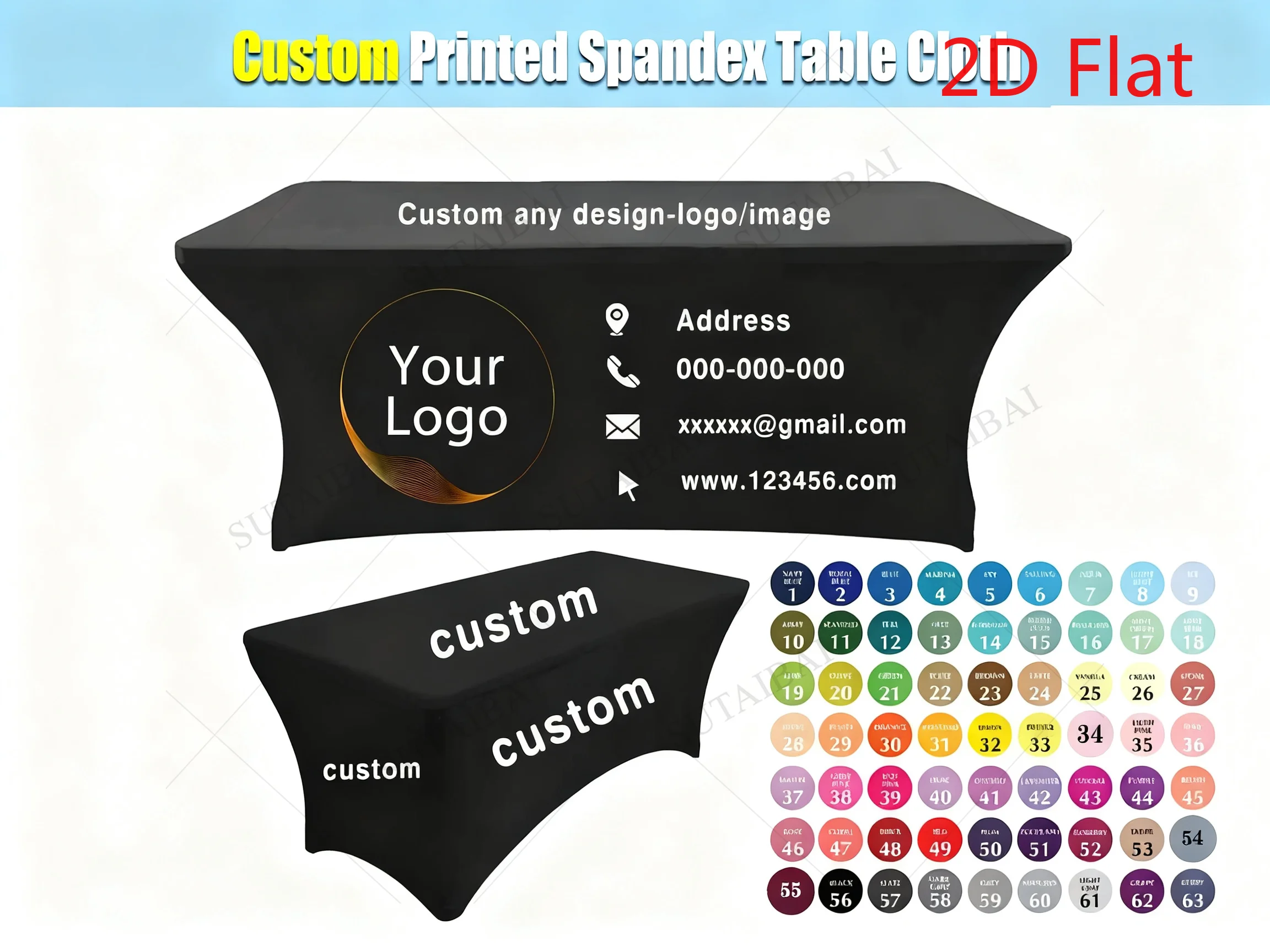 Custom Spandex Table Cloth Stretch Fitted Cover Personalized Logo 4ft 6ft 8 Ft Tablecloth Vendor Event Business Trade Craft Show