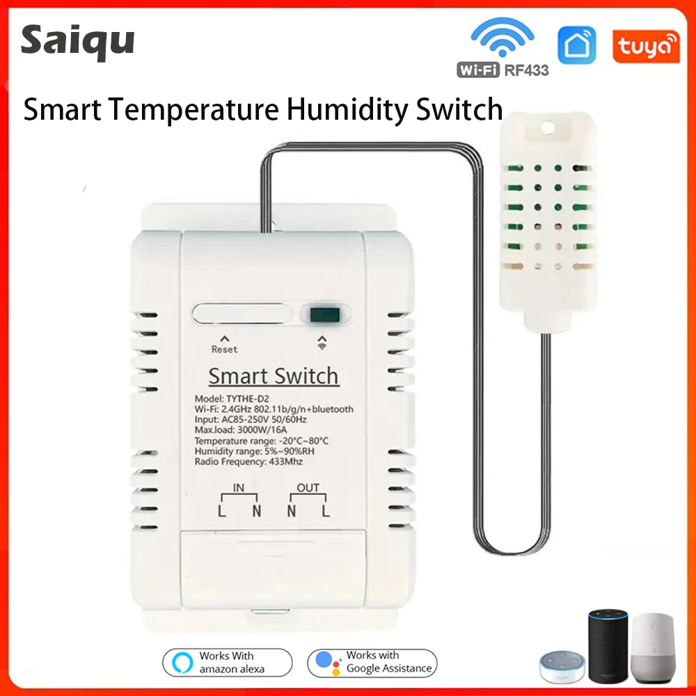 WiFi Smart Temperature Humidity Switch 3000W 16A Thermostat Monitoring Energy Consumption 433mhz Tuya Temperature Switch Alexa