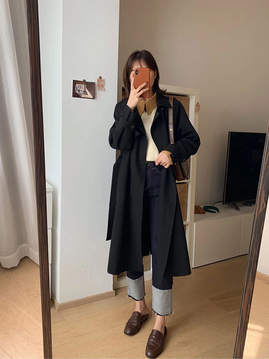 Women's Coat Spring Autumn Korean Style Student Fashionable Versatile Solid Color Full Sleeve Length E12579