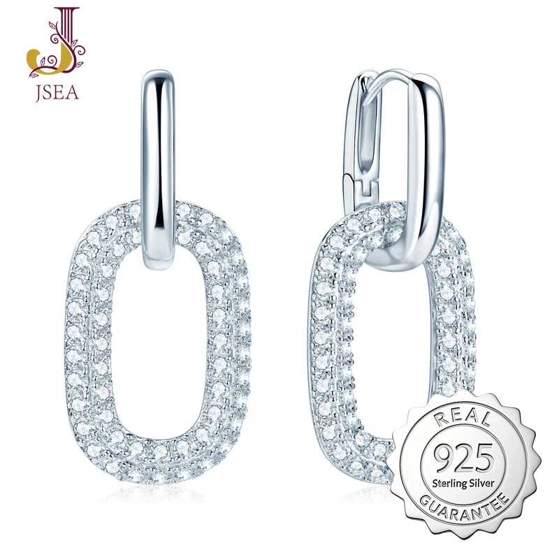 

Round 1.7mm Moissanite Paperclip Link Hoop Drop Earrings for Women 925 Sterling Silver Double Hoop Earrings Luxury Jewelry