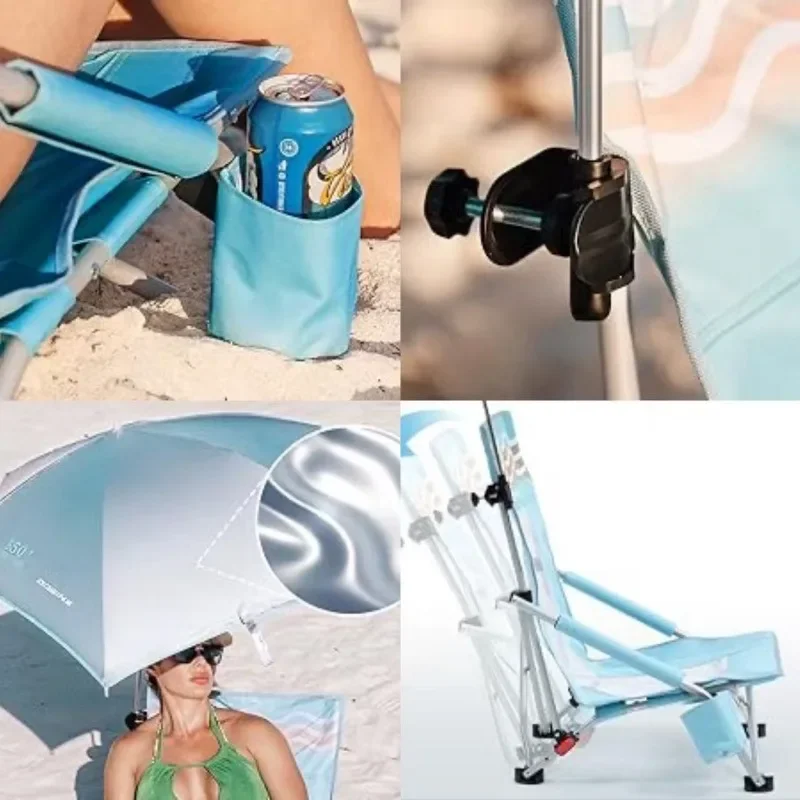 Silla plegable de camping con sombrilla ajustable para exteriores