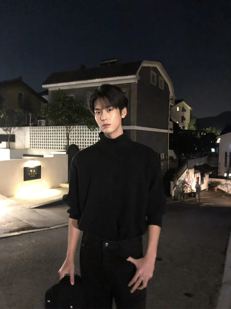 

Мужской трикотаж с высоким воротником Bla, зимний, повседневный, премиум-класса, базовая одежда, чистый крой, подходит для сочетания с пальто, полиэстер