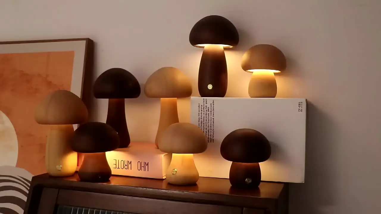 Cogumelo candeeiro de mesa recarregável toque portátil quarto cabeceira luz da noite bonito pequeno regulável lâmpada para decoração casa