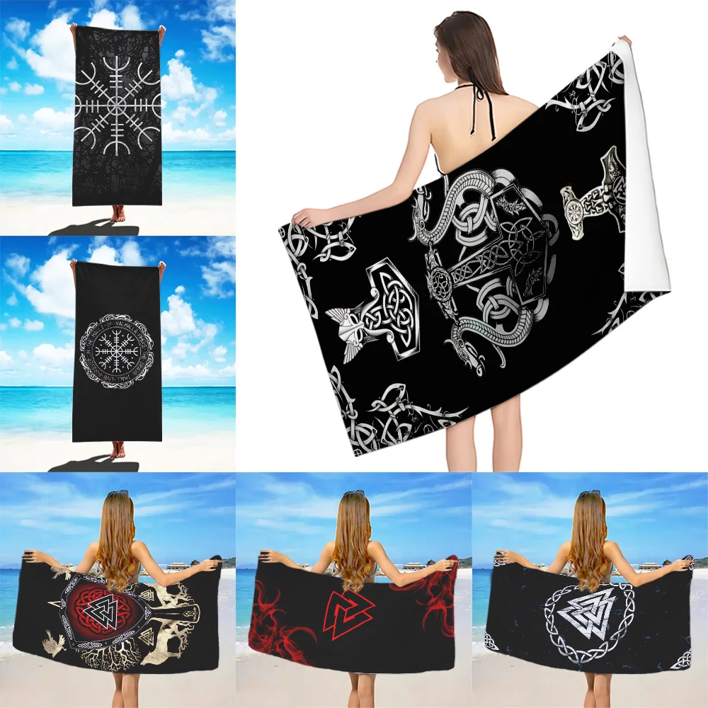 

Beach Towel Microfiber Sand Free Quick Dry Soft Sandproof Pool Gift for Viking Nordic Viking Mystical Symbol Women Travel Shower