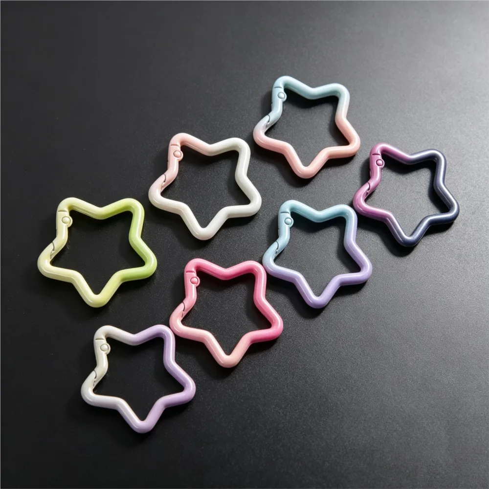 5PCS Gradient Star Shape Spring Ring Clasp Colorful Alloy Openable Key Rings for DIY Jewelry Bag Charms Keychain Making Supplies