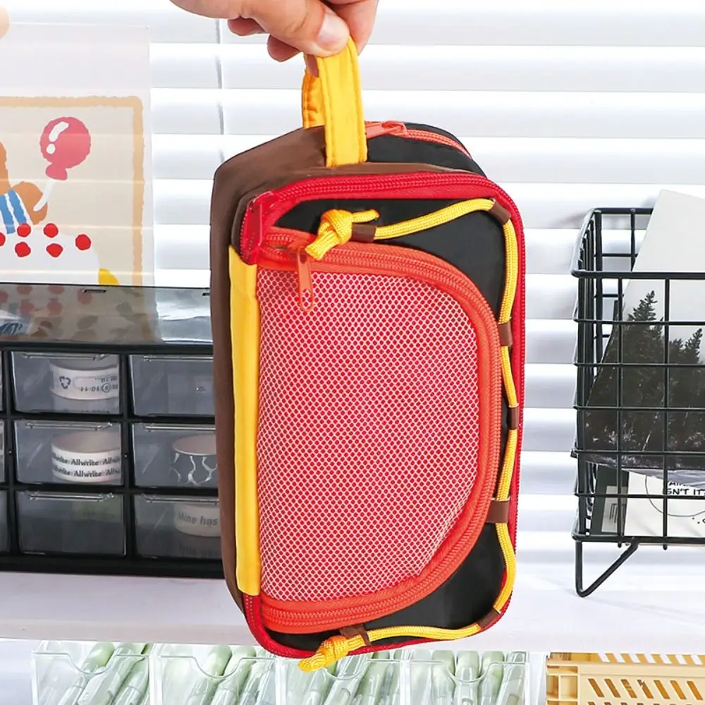 Portable Contrast Color Pen Bag Eight Layers Large Capacity Pencil Case Drawstring Design Stationery Organizer Back To School