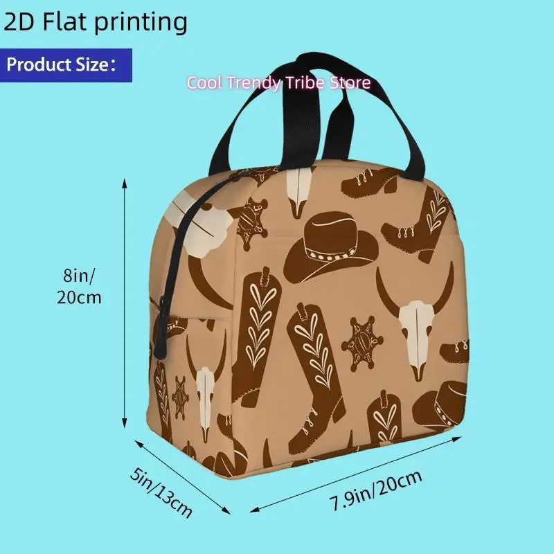 1pc, Featuring a Western Design with Boots, Hats, And Skulls on a Beige Backdrop. This Printed Insulated Cooler Bag Is a Reusabl