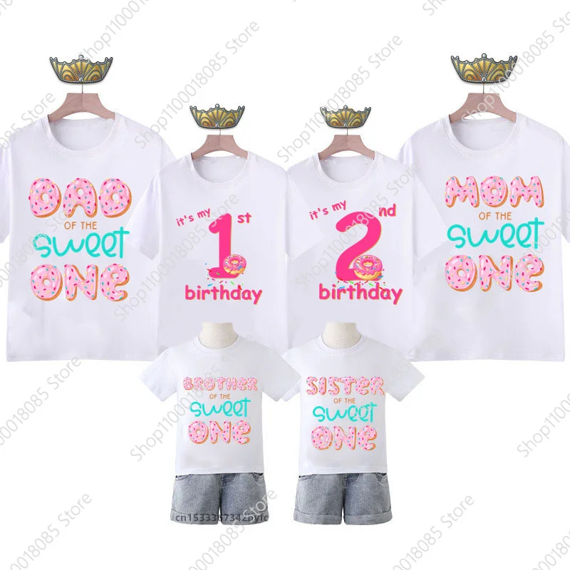 

Family Matching Donut Lover Birthday Number 1-9 T-shirts Grandparents Mom Dad Bro Sis Sweet Top It Is My Birthday Print TShirt