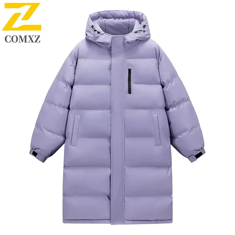 

COMXZ Мужская стеганая куртка премиум-класса с капюшоном, офисное легкое пальто, однотонный дизайн, удобная зимняя одежда