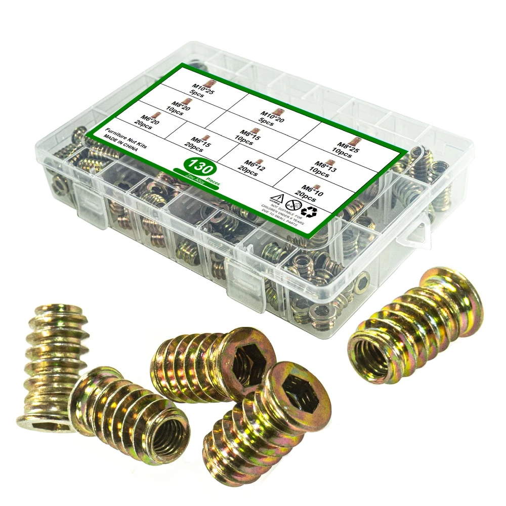 

130pcs Countersunk Head with Inner Hexagon Inner Outer Thread Nuts Cabinet Connection Embedded Nuts Set Carbon Steel M6 Nuts