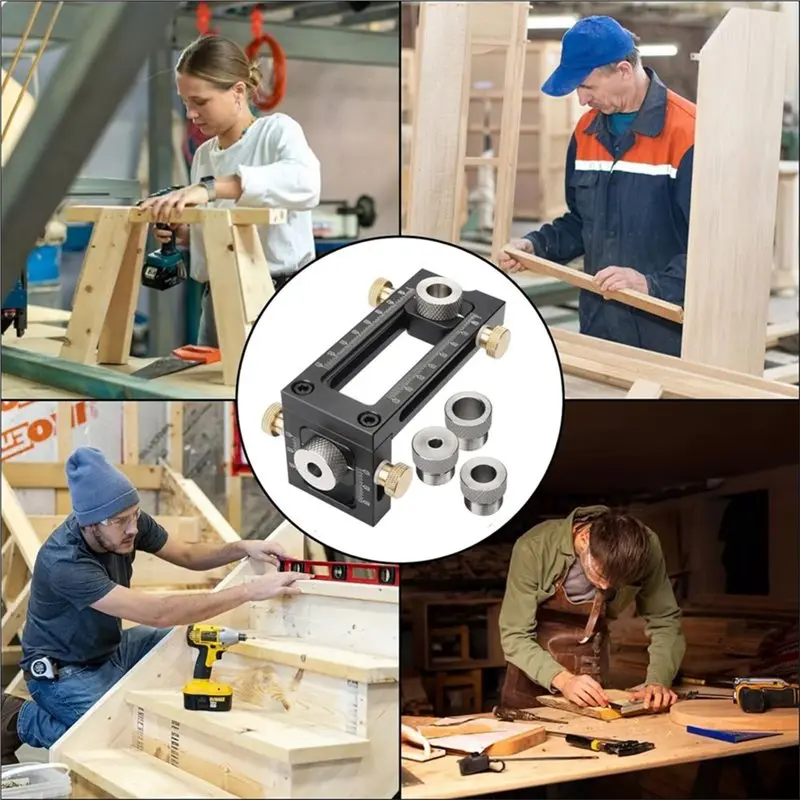 A21Q -2 In 1 Drill Guide Positioning Clamp, Self Centering Drill Clamp, Graduated Woodworking Tool For Furniture Wood Connect