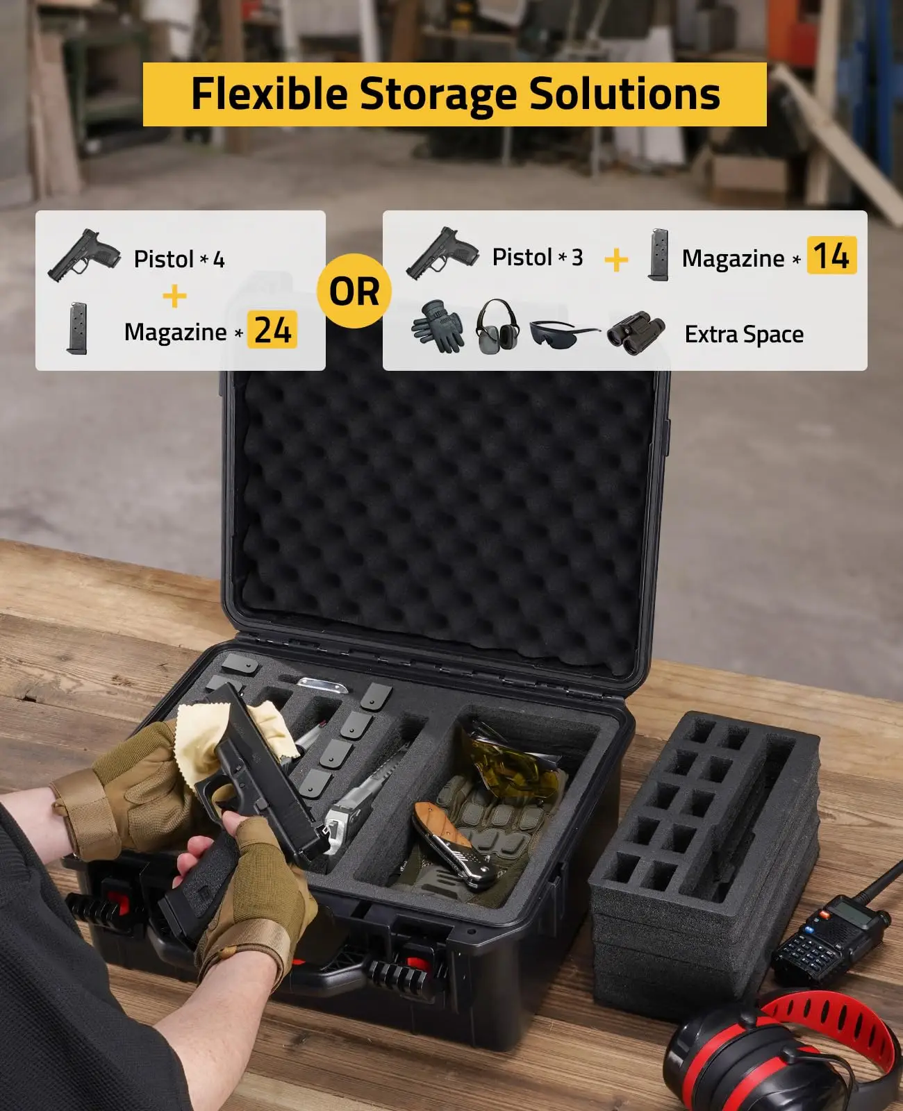 CVLIFE 18" Gun Cases For Pistol Multiple Handguns Mags Bullets Hard Shell Range Trips Shockproof Waterproof