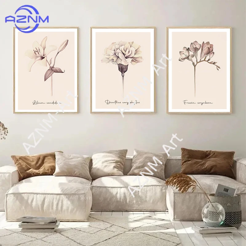 Boho Beige Löwenzahn Pflanze Blume Minimalismus Poster Ästhetische Drucke Wandkunst Gemälde auf Leinwand Galerie Wohnzimmer Heimdekoration