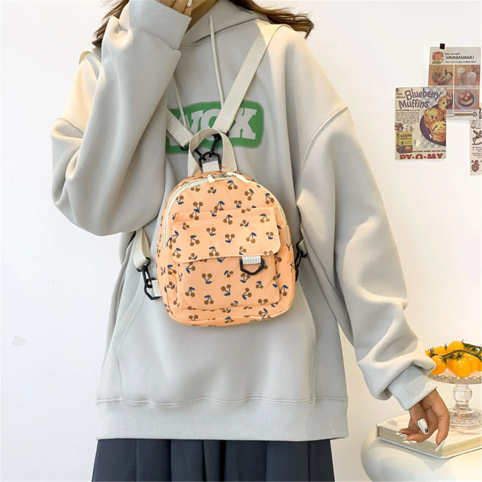 Cord Rucksack für Frauen niedlichen Kirsch Cord kleinen Rucksack Kinder lässig Schulranzen weibliche Reise Mini Rucksack Telefon Tasche